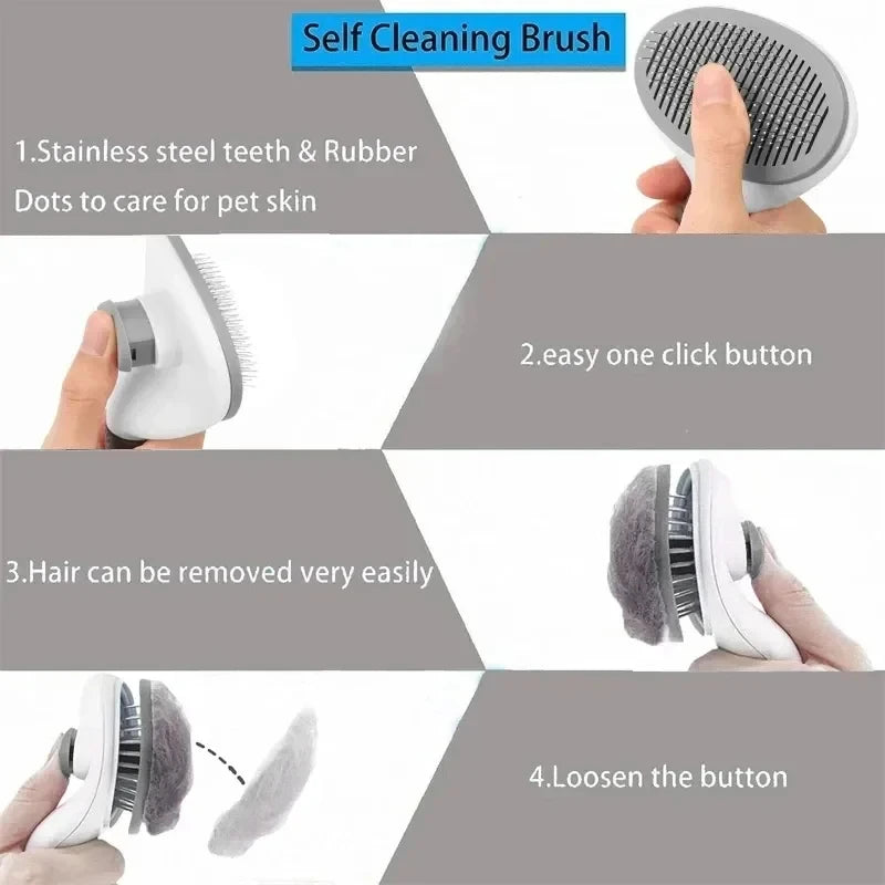 Self-Cleaning Pet Brush — One-Click Hair Release